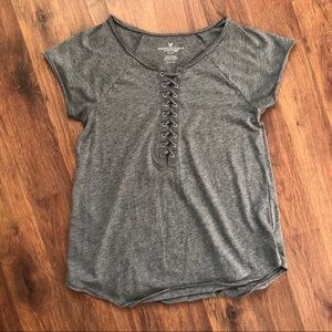 american eagle gray lace detail shirt